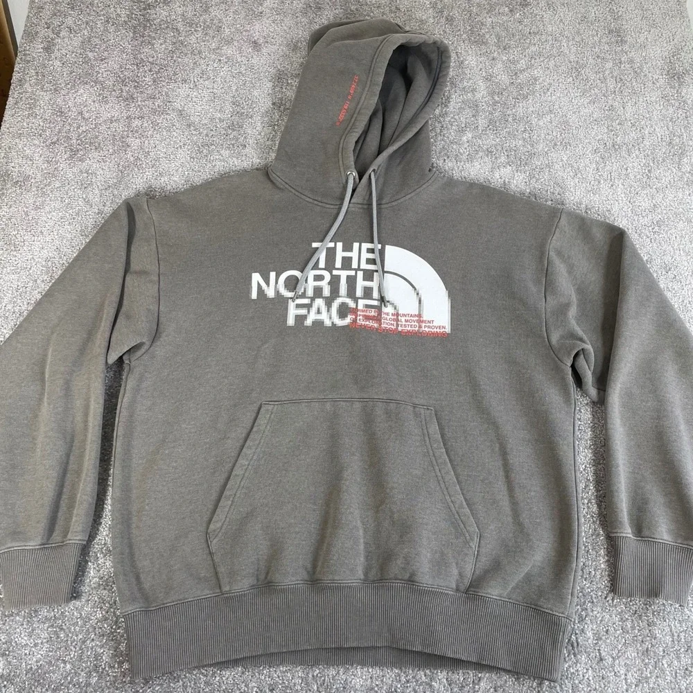 North Face Hoodie Mens‎ Medium Sweatshirt Glitch Logo Fleece Pullover Gray
